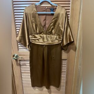 BCBG Satin Long Sleeve Dress in Copper